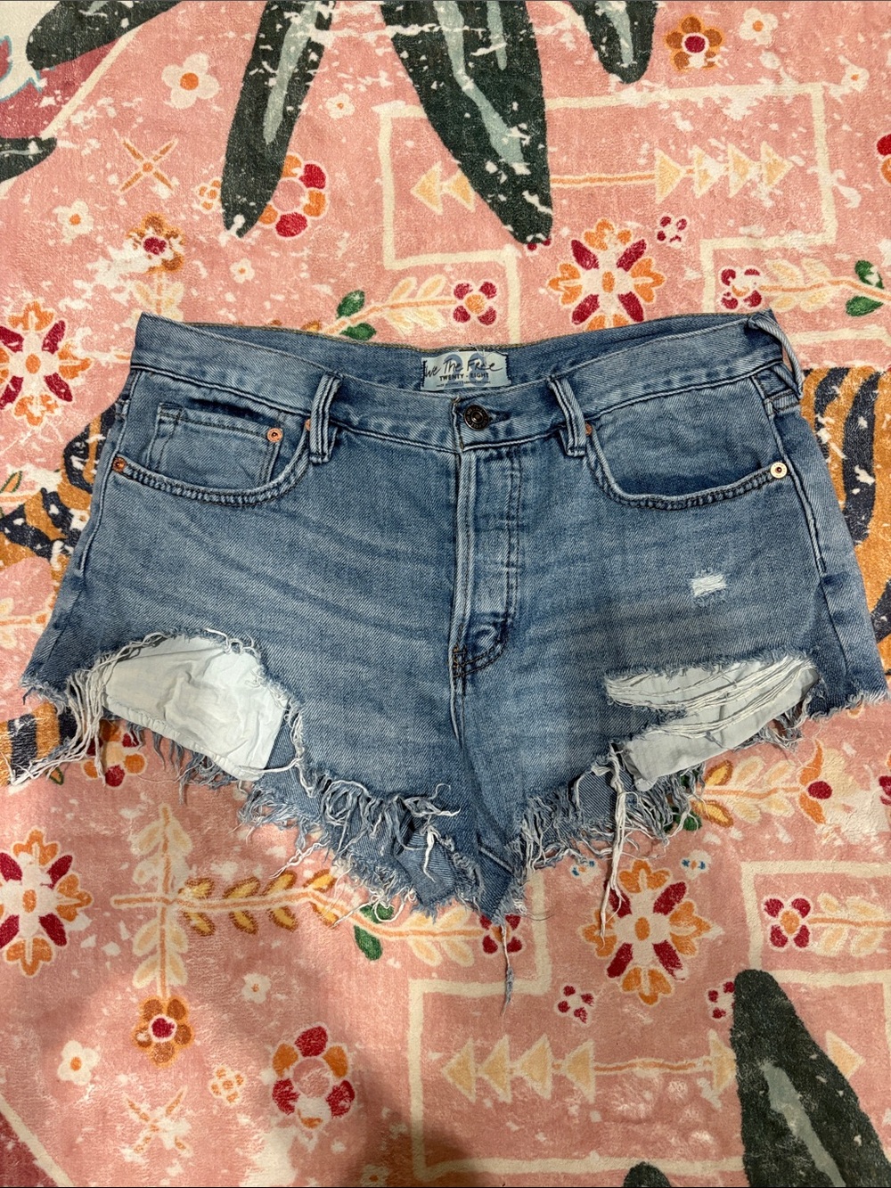 Free People Light Blue Distressed Denim Cutoff Shorts